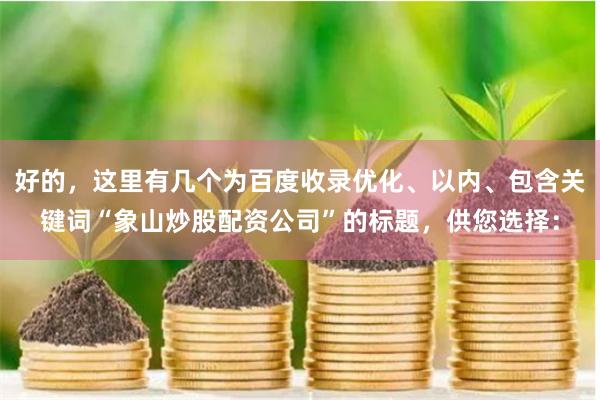 好的，這里有幾個為百度收錄優化、以內、包含關鍵詞“象山炒股配資公司”的標題，供您選擇：